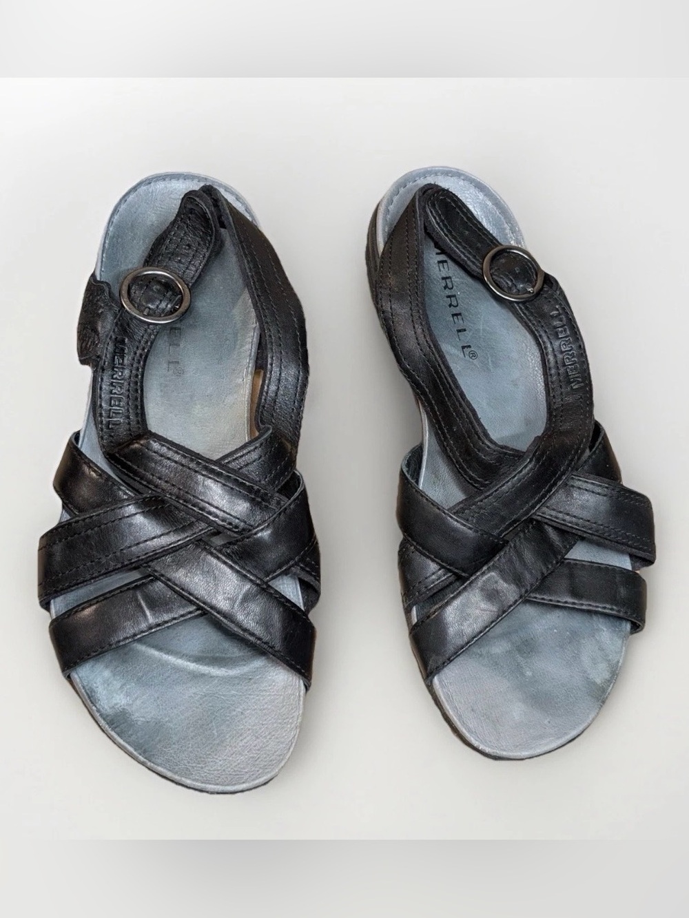 Merrell Women’s Black Leather Crossover Strap Sandals